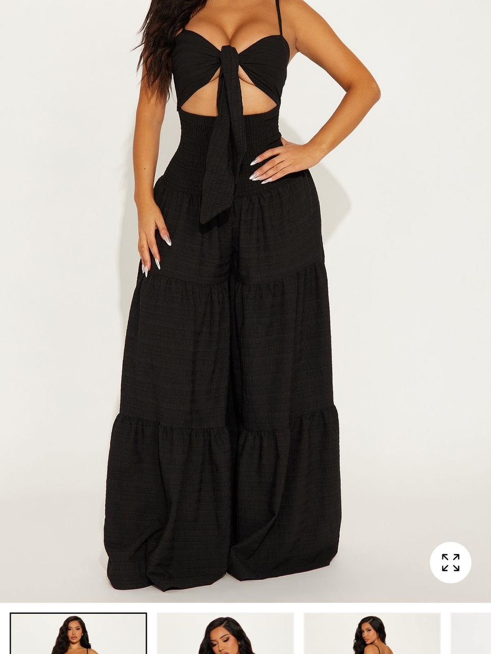 fashion nova Smocked High-Waist Black Wide-Leg Jumpsuit with Tie Front